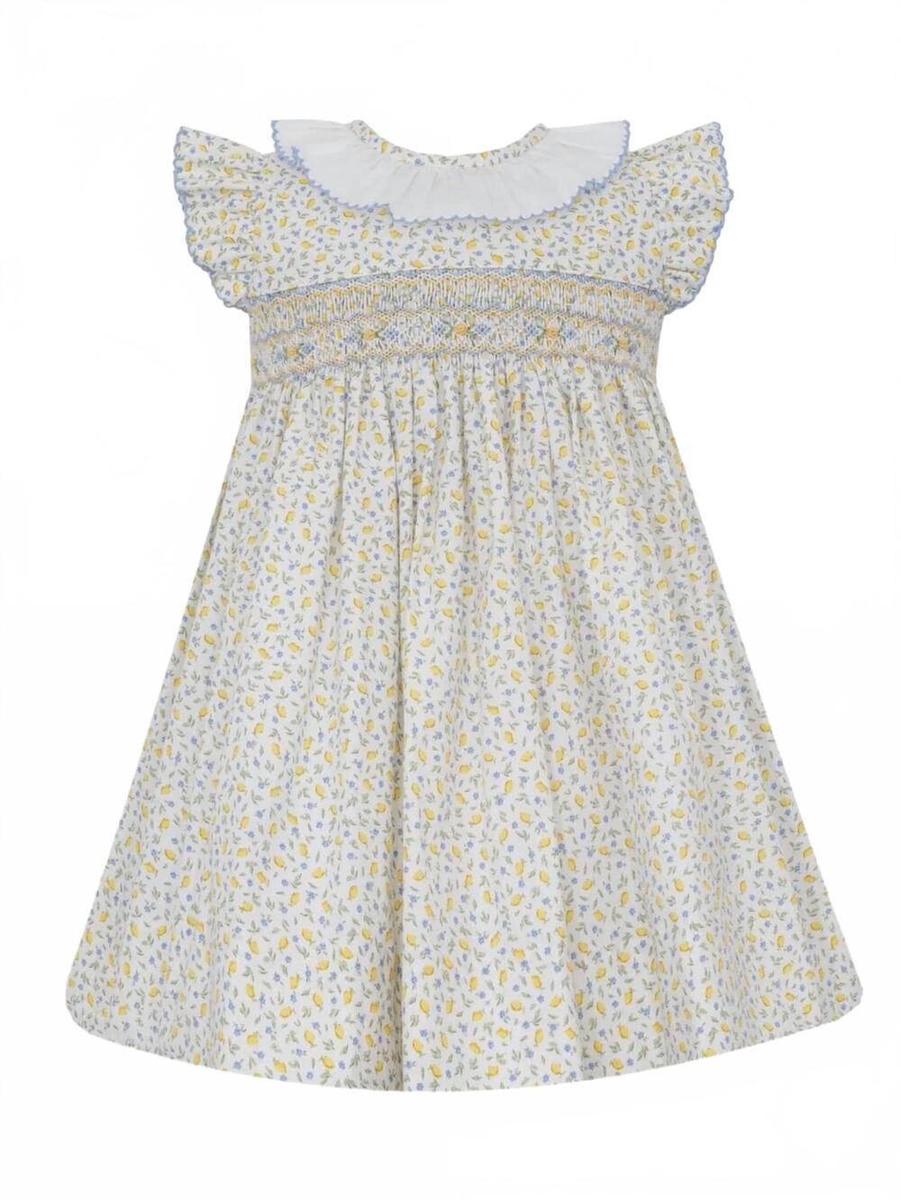 NEW ANAVINI girl's eloise smocked dress in tiny lemons print